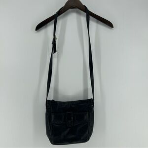 Vintage Hunt Club Leather Purse Shoulder Bag Black Chunky Stitched Crossbody